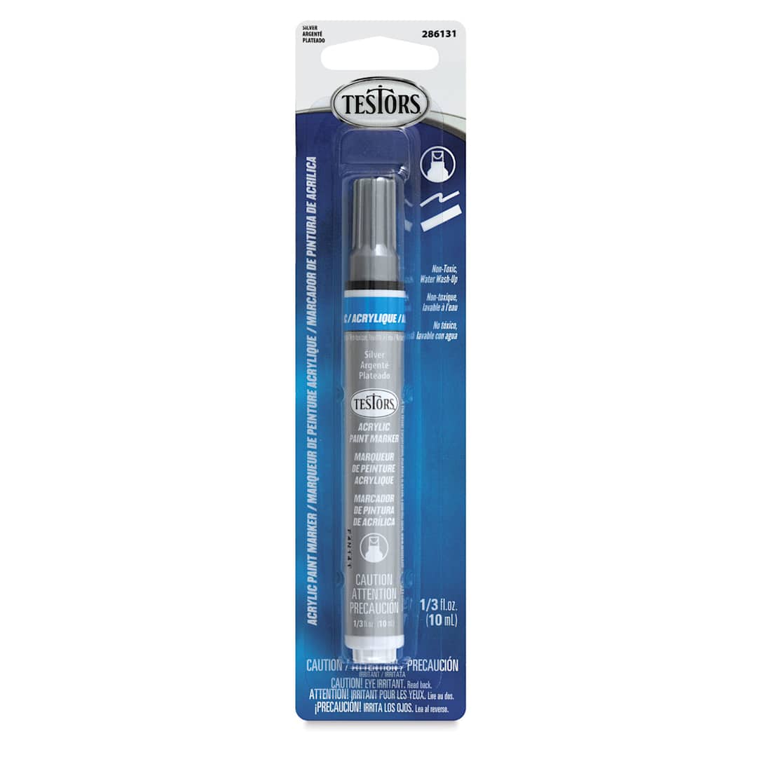 Open in modal - Testors Acrylic Paint Markers - Front of blister package of Silver Marker