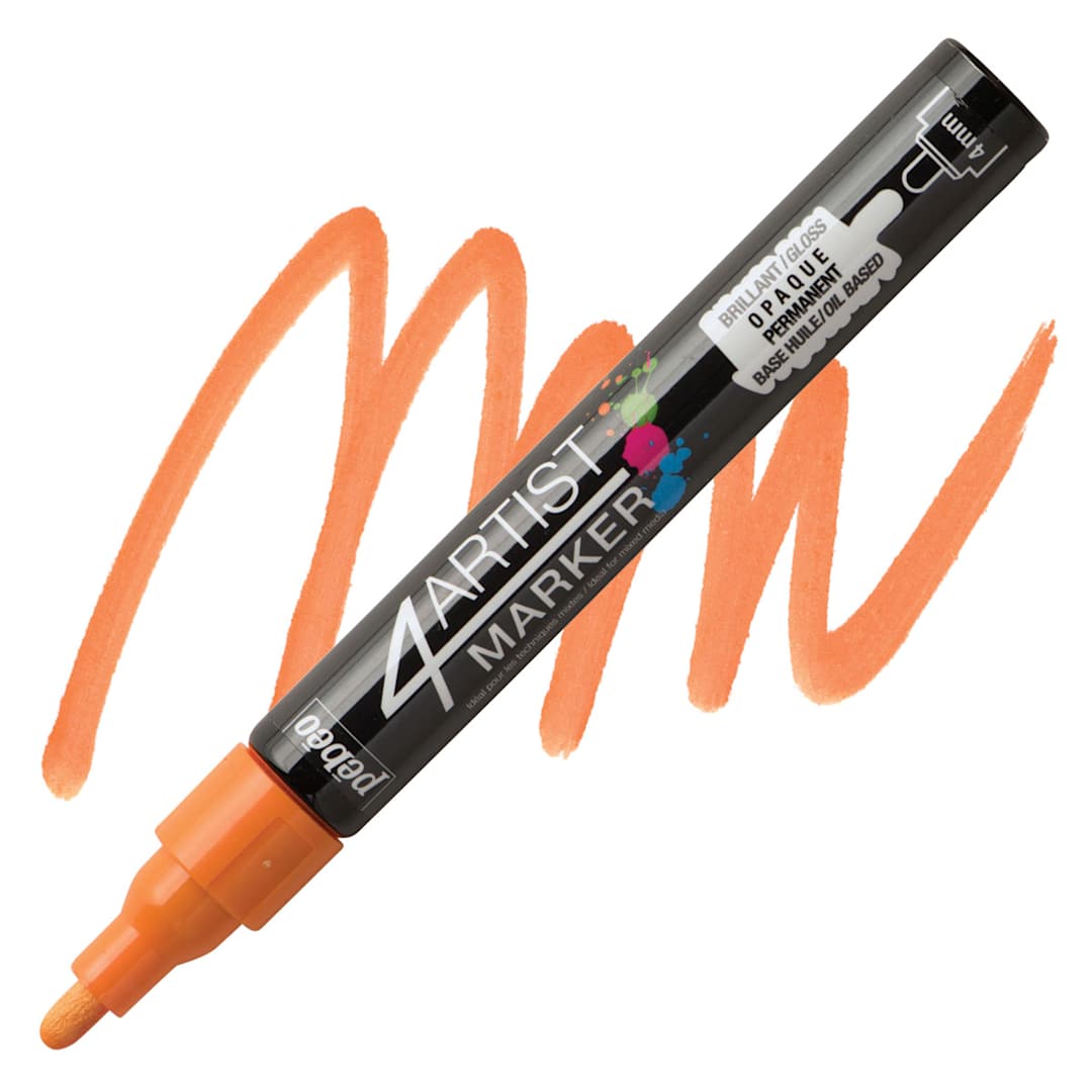 Open in modal - Pebeo 4Artist Marker - Orange, 4 mm marker and swatch