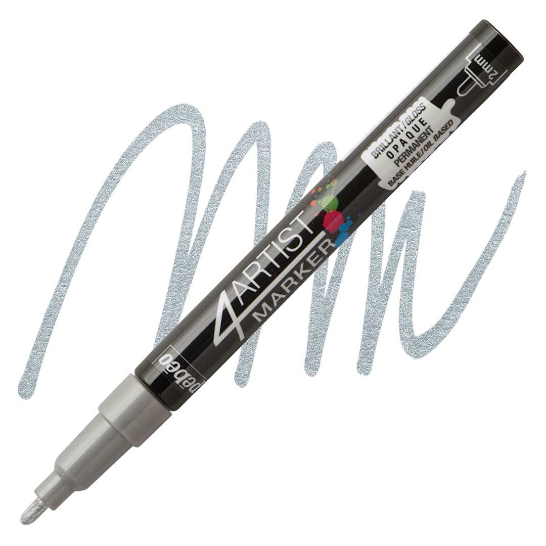 Open in modal - Pebeo 4Artist Marker - Silver, 2 mm marker and swatch