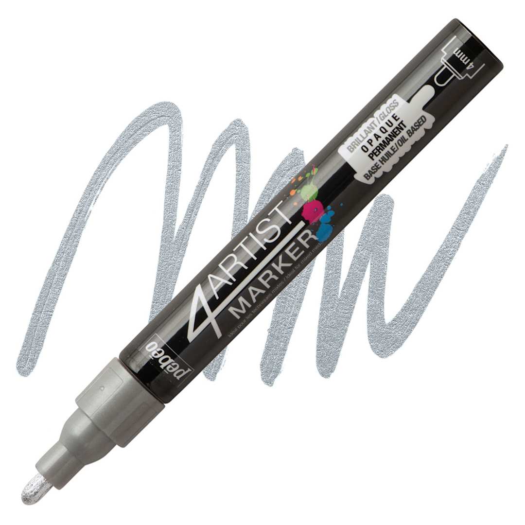 Open in modal - Pebeo 4Artist Marker - Silver, 4 mm marker and swatch
