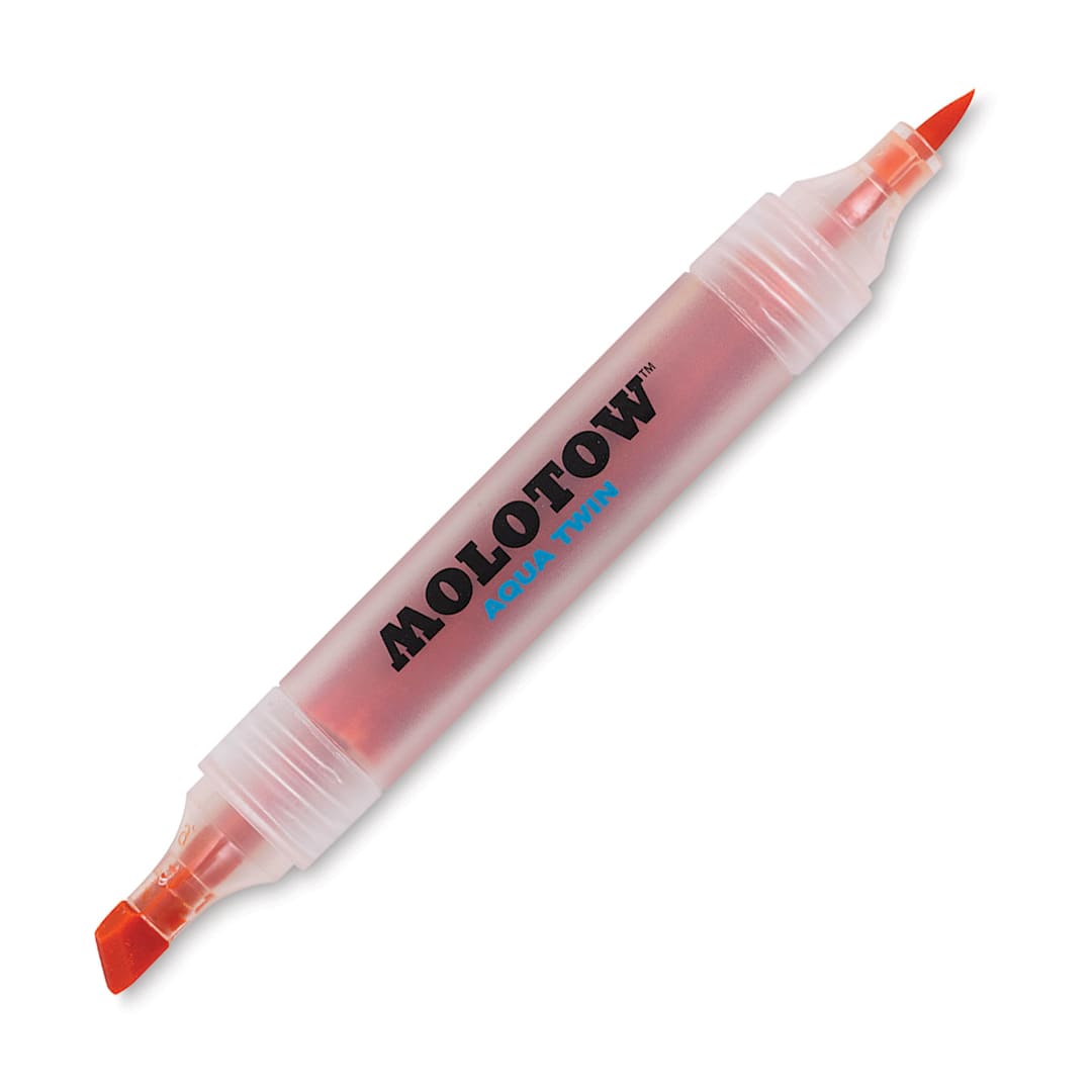 Open in modal - Molotow Aqua Twin Markers and Sets - Single Orange Marker shown at angle and uncapped