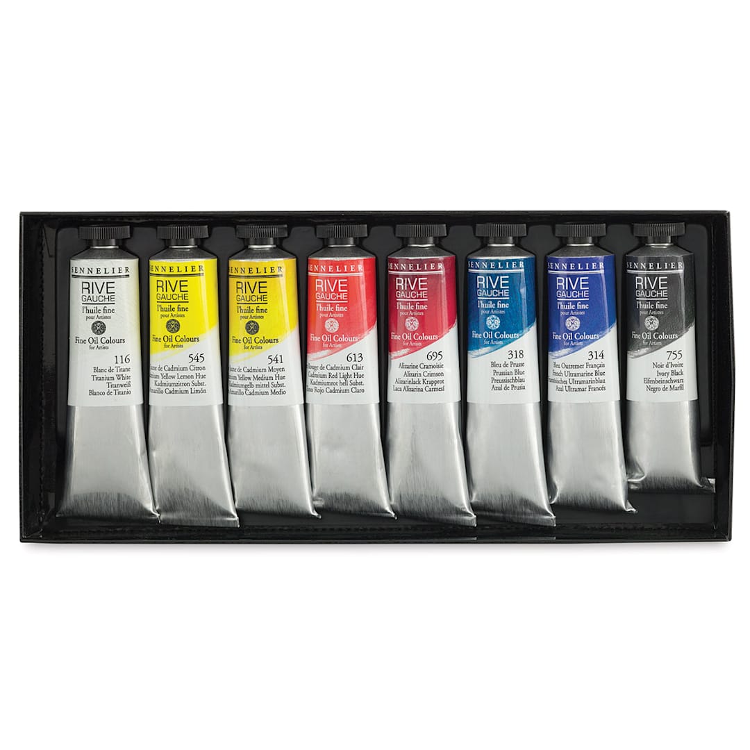Open in modal - Rive Gauche Oil Paints and Sets - Set of 8 Tubes shown in open package