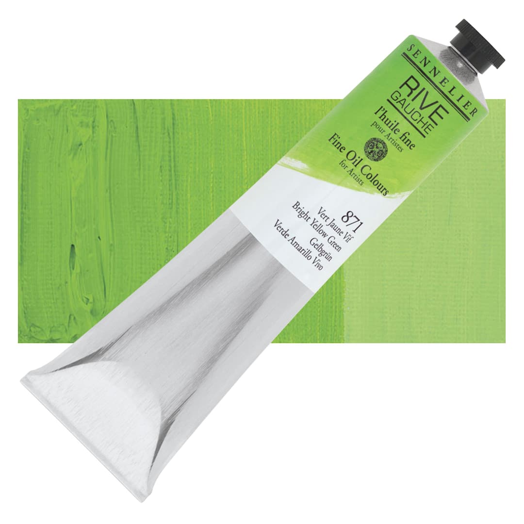 Open in modal - Sennelier Rive Gauche Artists Oil Color - Bright Yellow Green, 200 ml tube and swatch