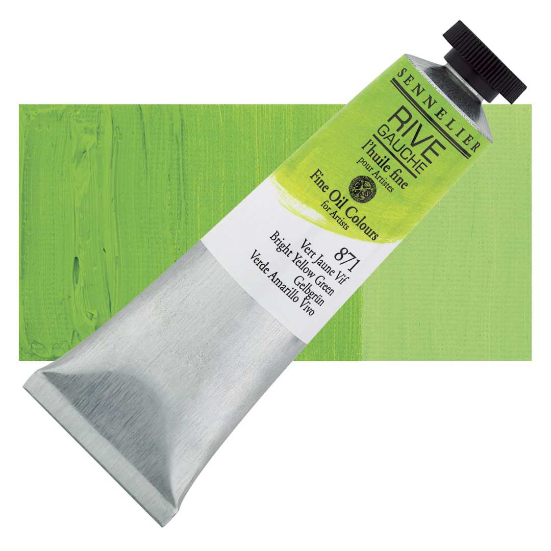 Open in modal - Sennelier Rive Gauche Artists Oil Color - Bright Yellow Green, 40 ml tube and swatch