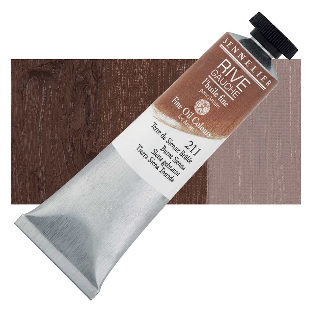 Open in modal - Sennelier Rive Gauche Artists Oil Color - Burnt Sienna, 40 ml tube and swatch