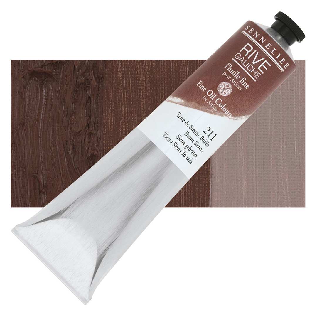 Open in modal - Sennelier Rive Gauche Artists Oil Color - Burnt Sienna, 200 ml tube and swatch