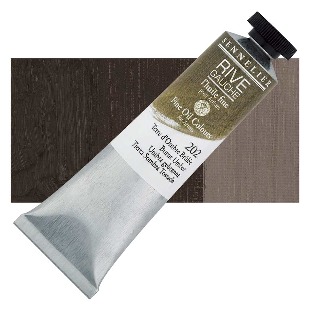 Open in modal - Sennelier Rive Gauche Artists Oil Color - Burnt Umber, 40 ml tube and swatch