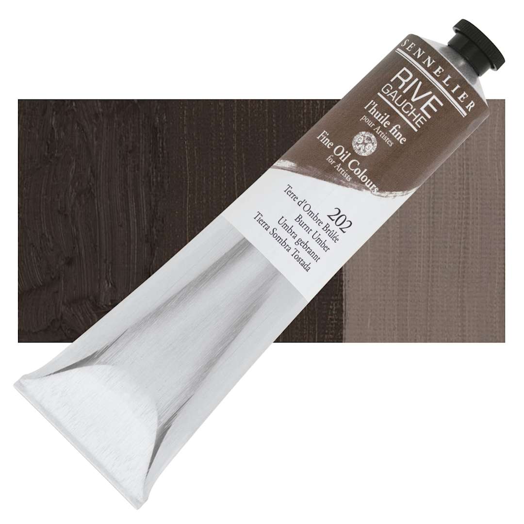 Open in modal - Sennelier Rive Gauche Artists Oil Color - Burnt Umber, 200 ml tube and swatch