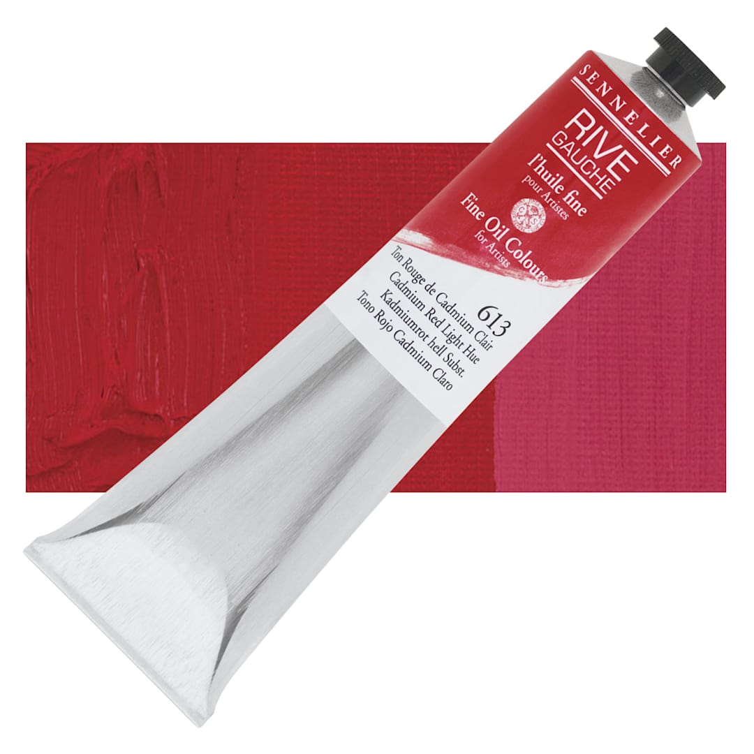 Open in modal - Sennelier Rive Gauche Artists Oil Color - Cadmium Red Light Hue 200 ml tube and swatch
