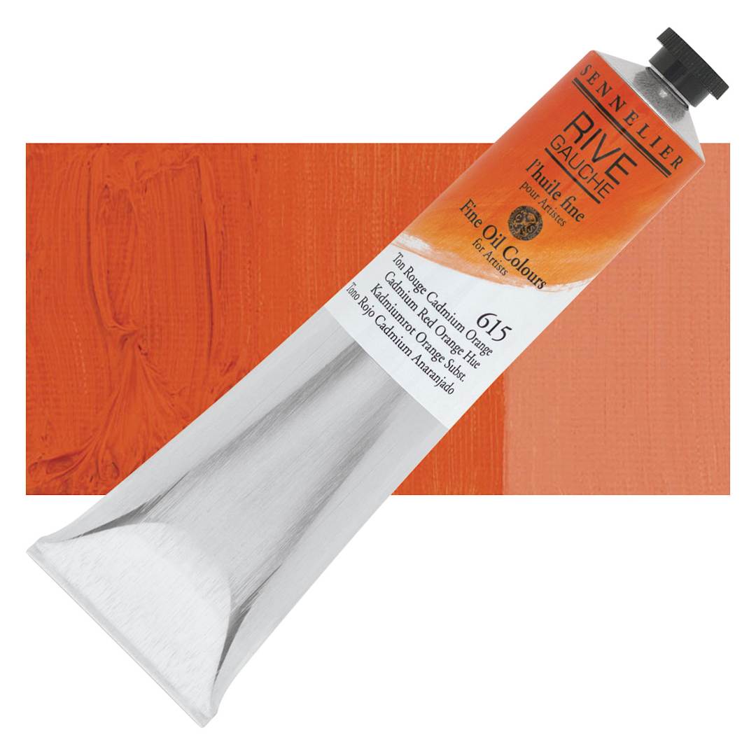 Open in modal - Sennelier Rive Gauche Artists Oil Color - Cadmium Red Orange Hue, 200 ml tube and swatch