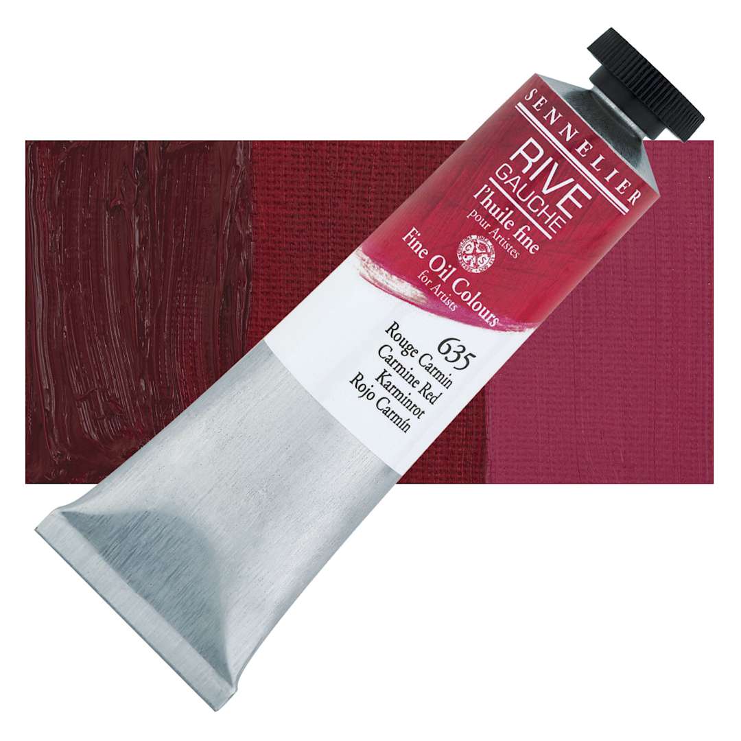 Open in modal - Sennelier Rive Gauche Artists Oil Color - Carmine Red, 40 ml tube and swatch
