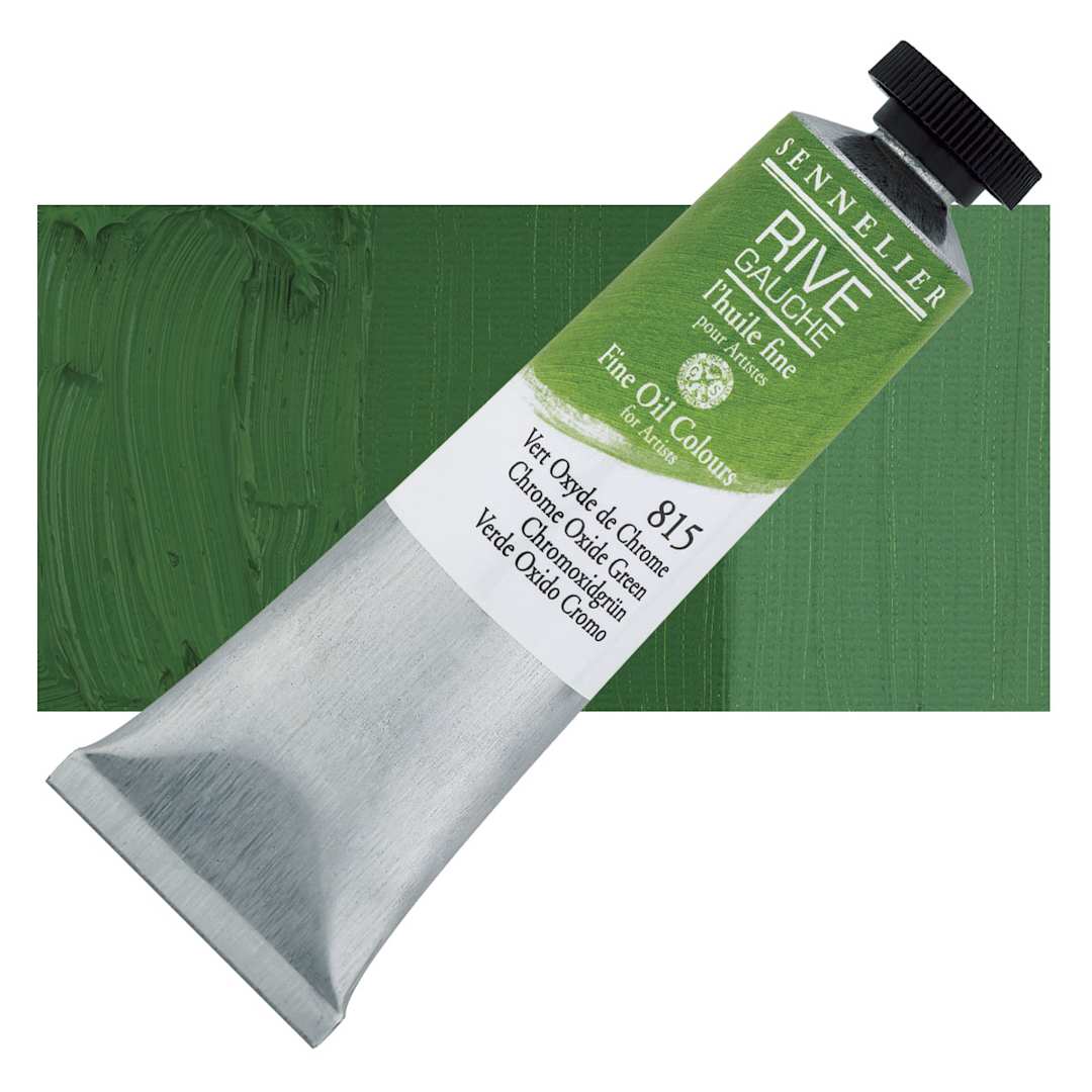 Open in modal - Sennelier Rive Gauche Artists Oil Color - Chrome Oxide Green, 40 ml tube and swatch