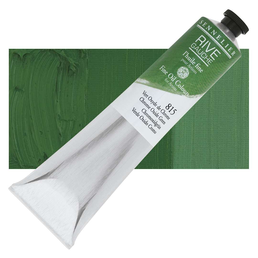 Open in modal - Sennelier Rive Gauche Artists Oil Color - Chrome Oxide Green, 200 ml tube and swatch