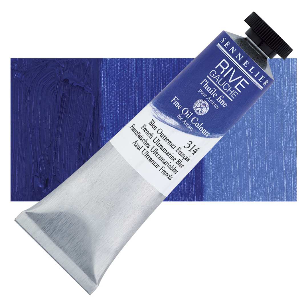Open in modal - Sennelier Rive Gauche Artists Oil Color - French Ultramarine Blue, 40 ml tube and swatch