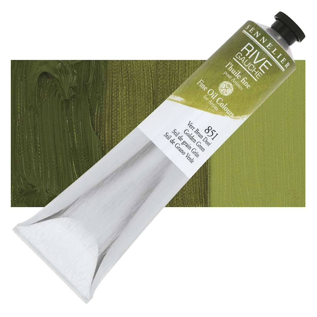 Open in modal - Sennelier Rive Gauche Artists Oil Color -  Golden Green, 200 ml tube and swatch