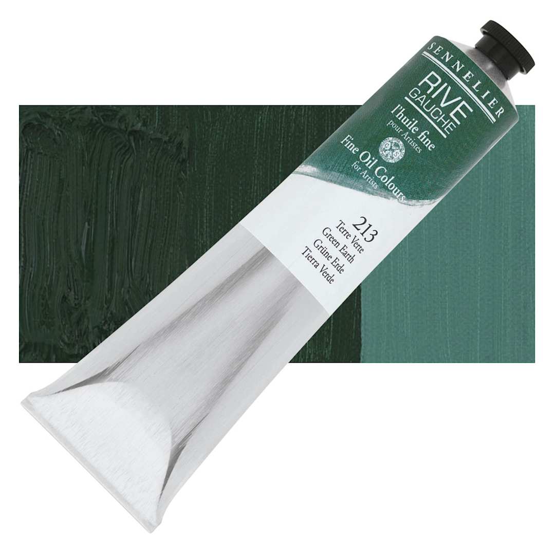 Open in modal - Sennelier Rive Gauche Artists Oil Color - Green Earth, 200 ml tube and swatch