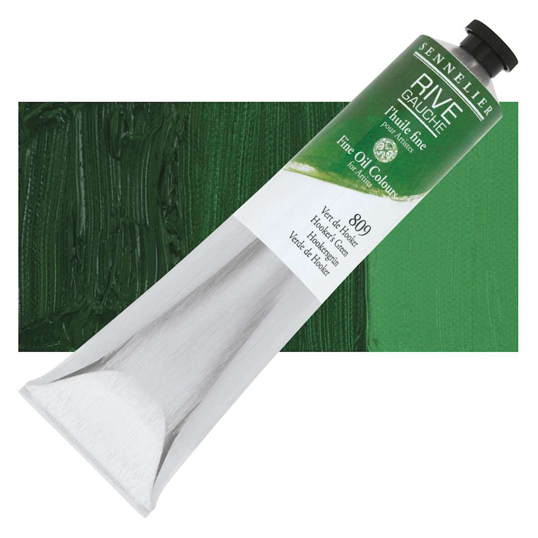 Open in modal - Sennelier Rive Gauche Artists Oil Color - Hooker's Green, 200 ml tube and swatch