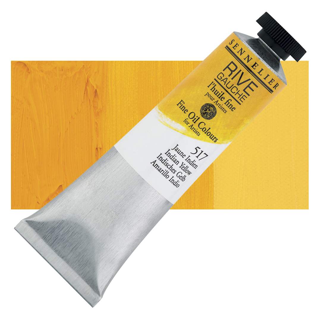 Open in modal - Sennelier Rive Gauche Artists Oil Color - Indian Yellow, 40 ml tube and swatch