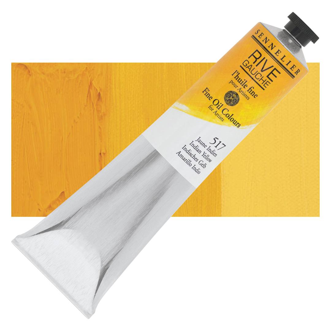 Open in modal - Sennelier Rive Gauche Artists Oil Color - Indian Yellow, 200 ml tube and swatch