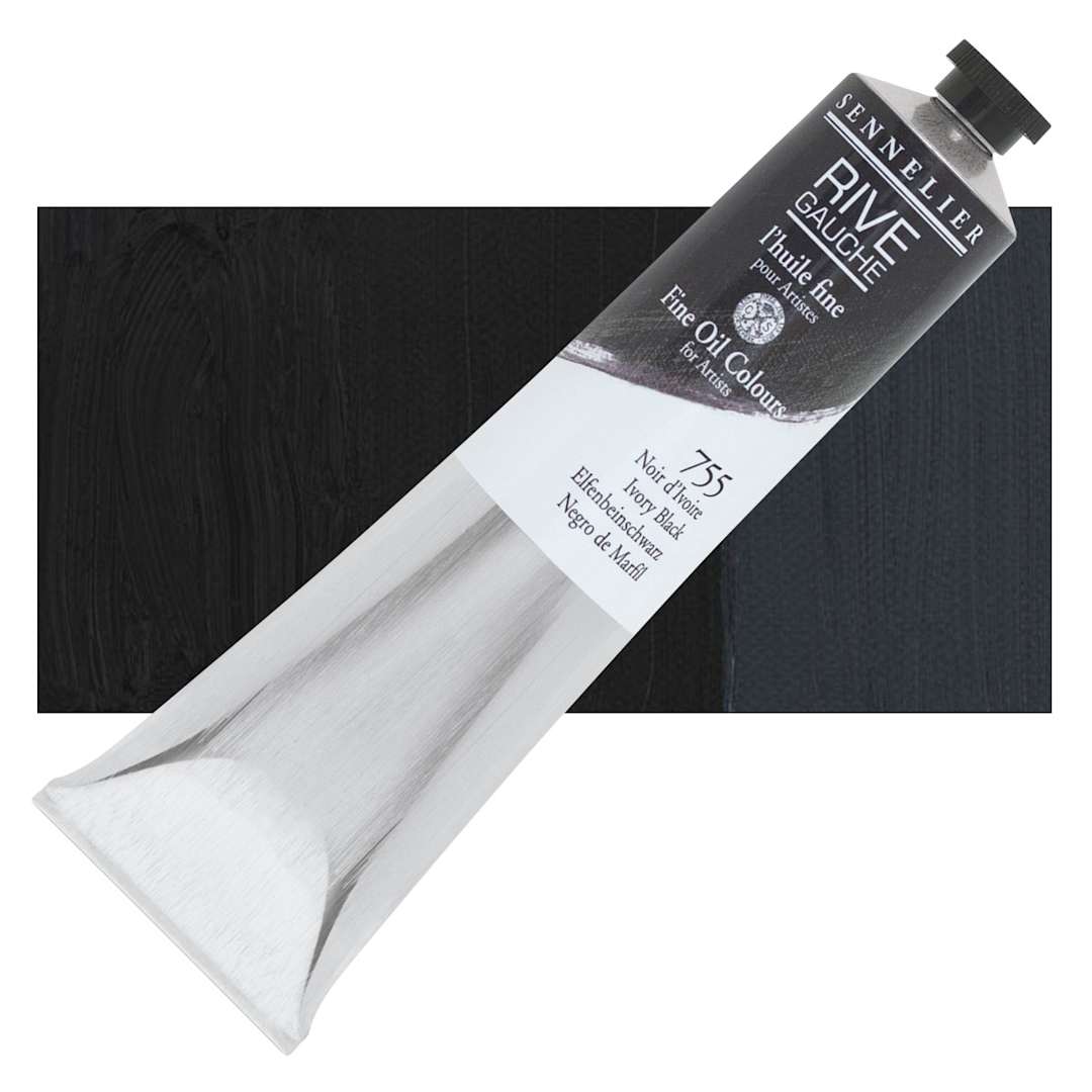 Open in modal - Sennelier Rive Gauche Artists Oil Color - Ivory Black,  200 ml tube and swatch