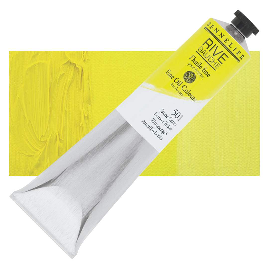 Open in modal - Sennelier Rive Gauche Artists Oil Color - Lemon Yellow, 200 ml tube and swatch