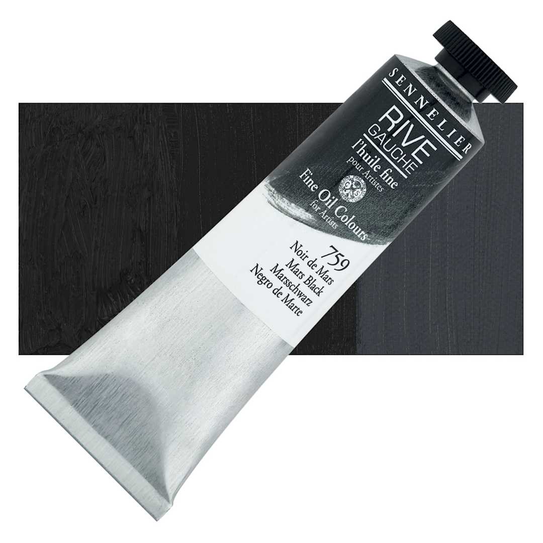 Open in modal - Sennelier Rive Gauche Artists Oil Color - Mars Black, 40 ml tube and swatch