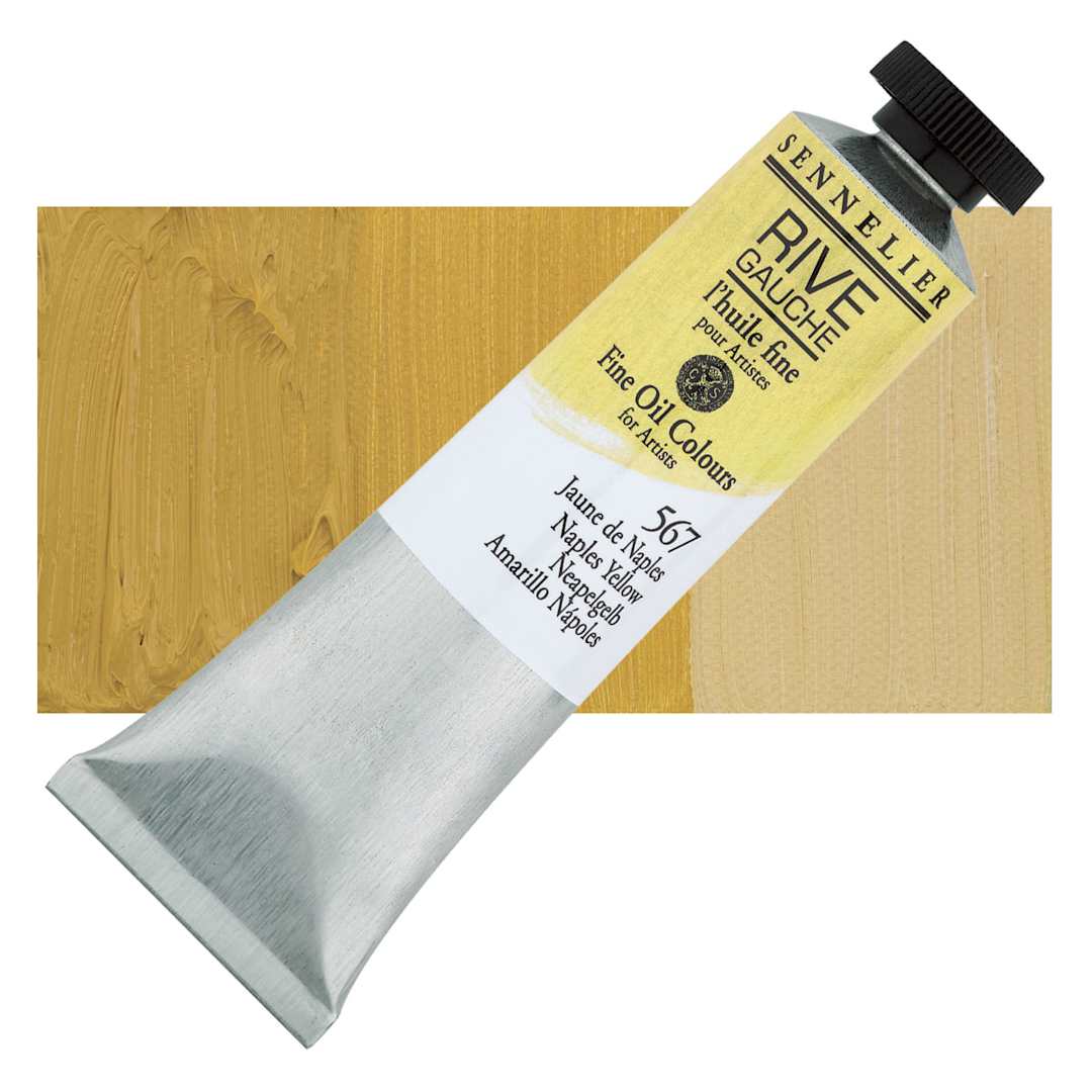 Open in modal - Sennelier Rive Gauche Artists Oil Color - Naples Yellow, 40 ml tube and swatch