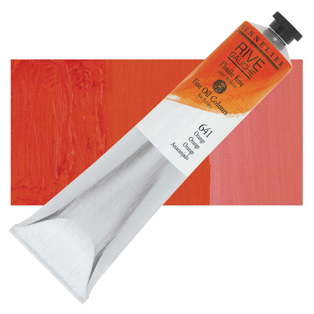 Open in modal - Sennelier Rive Gauche Artists Oil Color - Orange, 200 ml tube and swatch