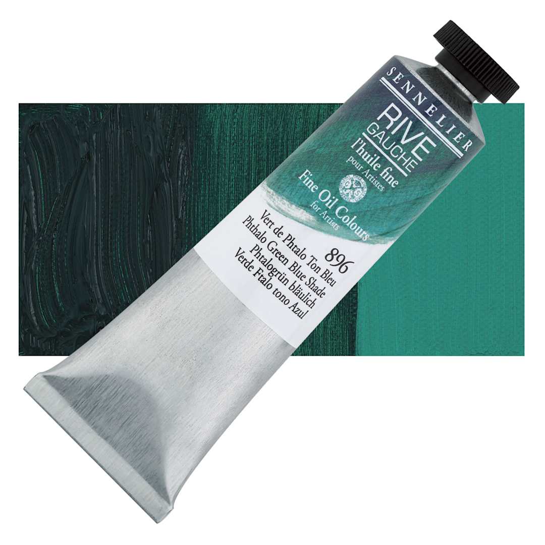 Open in modal - Sennelier Rive Gauche Artists Oil Color - Phthalo Green Blue Shade, 40 ml tube and swatch