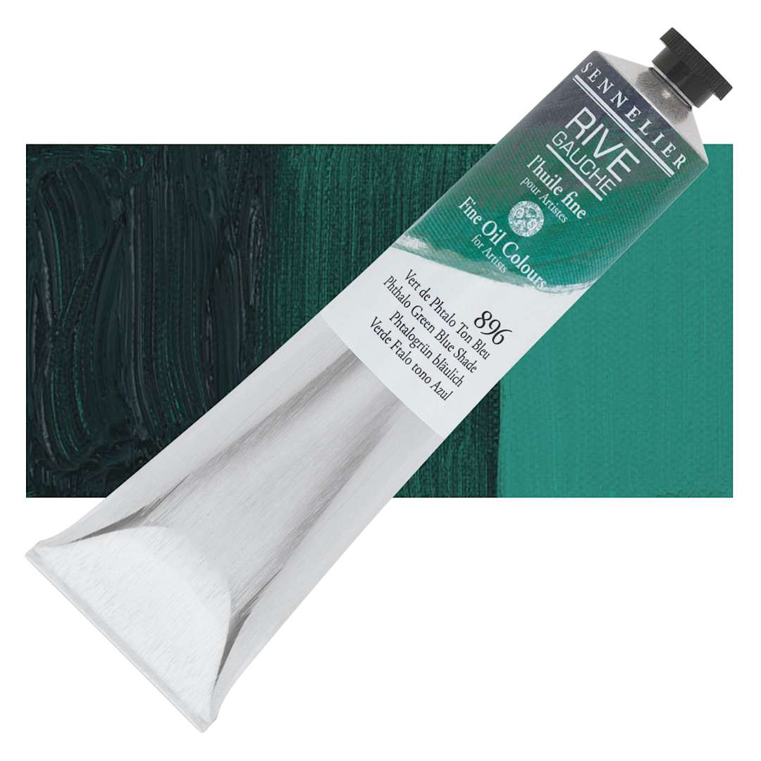 Open in modal - Sennelier Rive Gauche Artists Oil Color - Phthalo Green Blue Shade, 200 ml tube and swatch