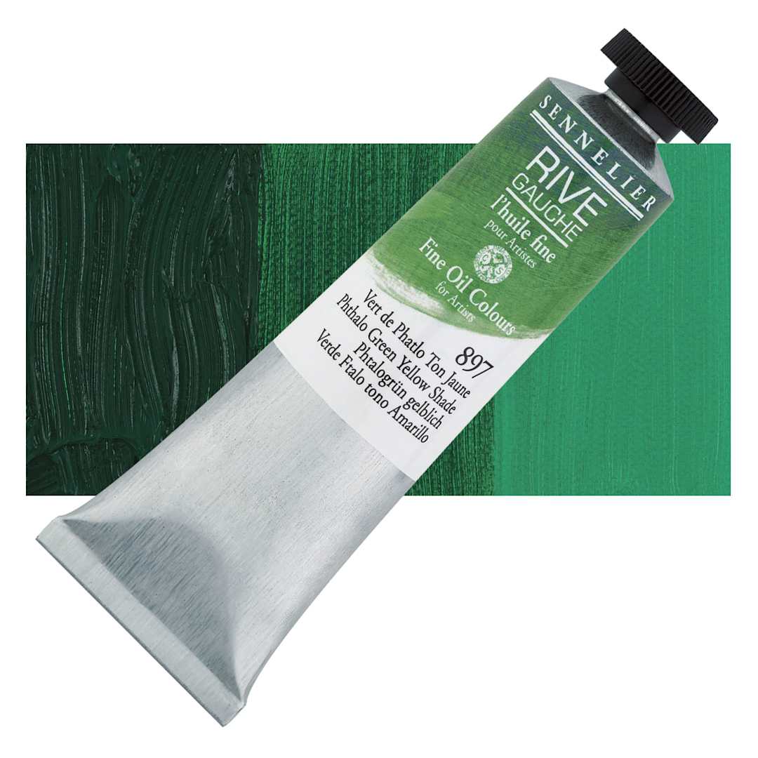 Open in modal - Sennelier Rive Gauche Artists Oil Color - Phthalo Green Yellow Shade, 40 ml tube and swatch