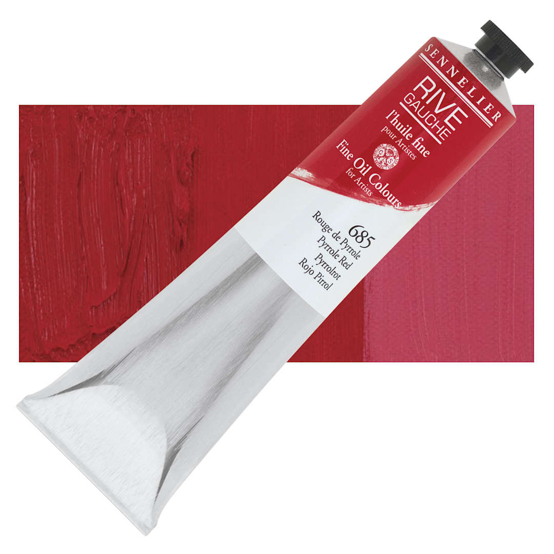 Open in modal - Sennelier Rive Gauche Artists Oil Color - Pyrrole Red, 200 ml tube and swatch