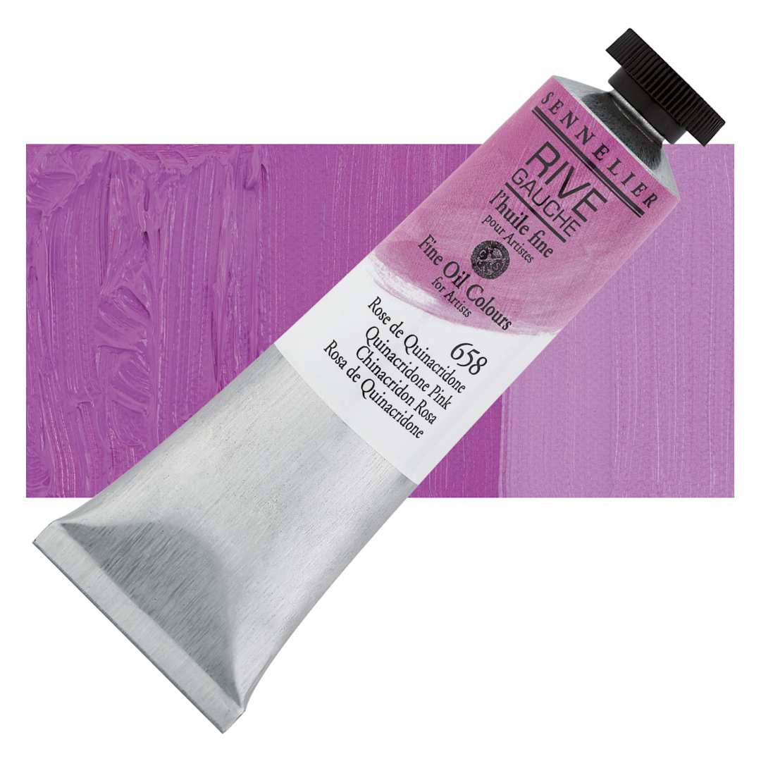 Open in modal - Sennelier Rive Gauche Artists Oil Color - Quinacridone Pink, 40 ml tube and swatch