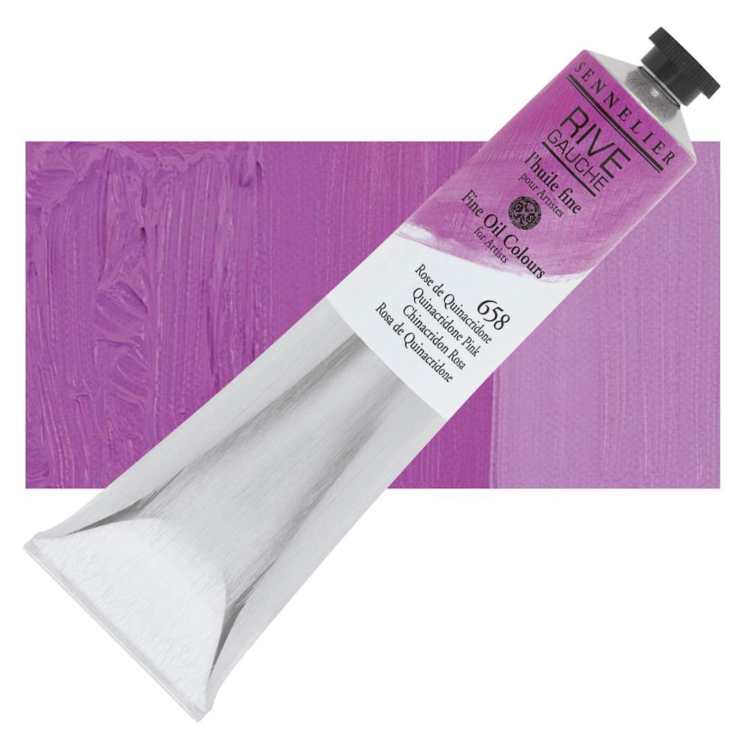 Open in modal - Sennelier Rive Gauche Artists Oil Color - Quinacridone Pink, 200 ml tube and swatch