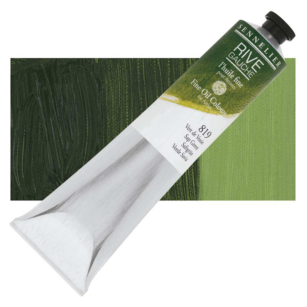 Open in modal - Sennelier Rive Gauche Artists Oil Color - Sap Green, 200 ml tube and swatch