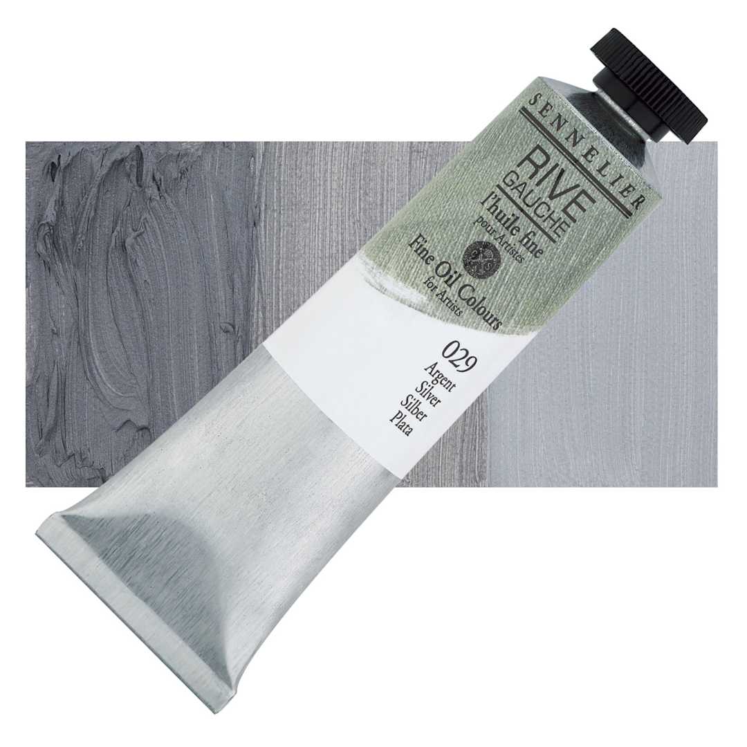 Open in modal - Sennelier Rive Gauche Artists Oil Color - Silver, 40 ml tube and swatch