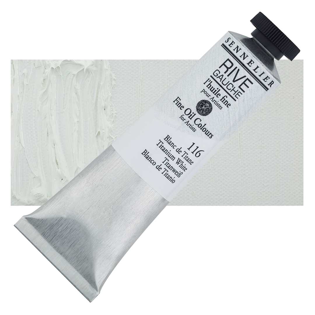 Open in modal - Sennelier Rive Gauche Artists Oil Color - Titanium White, 40 ml tube and swatch