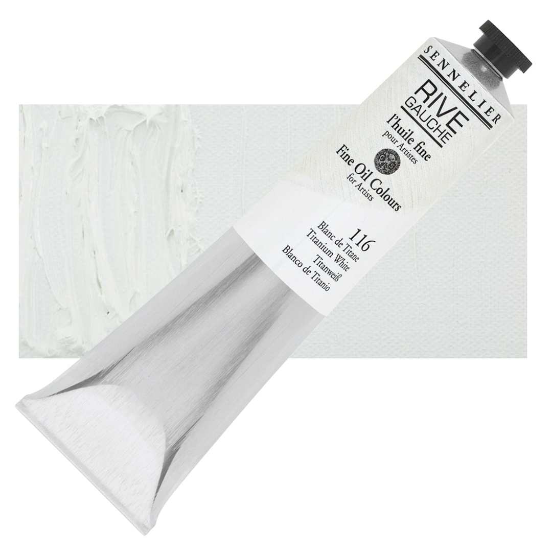 Open in modal - Sennelier Rive Gauche Artists Oil Color - Titanium White, 200 ml tube and swatch