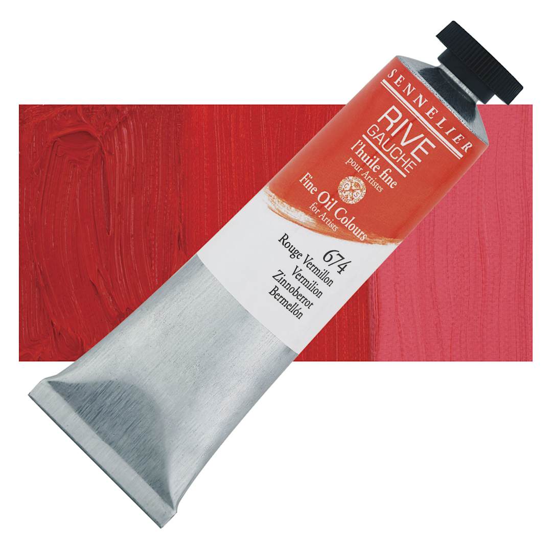 Open in modal - Sennelier Rive Gauche Artists Oil Color - Vermilion, 40 ml tube and swatch