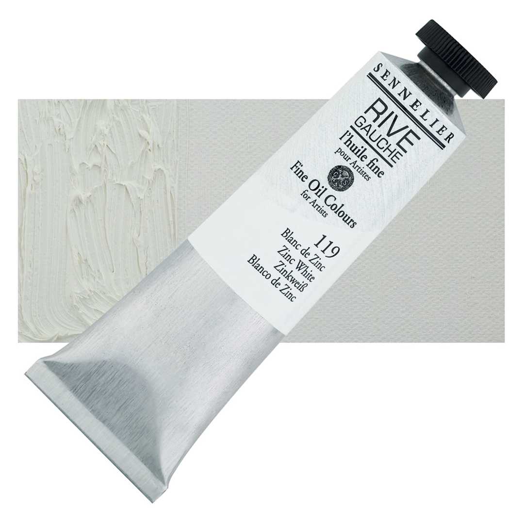 Open in modal - Sennelier Rive Gauche Artists Oil Color - Zinc White, 40 ml tube and swatch