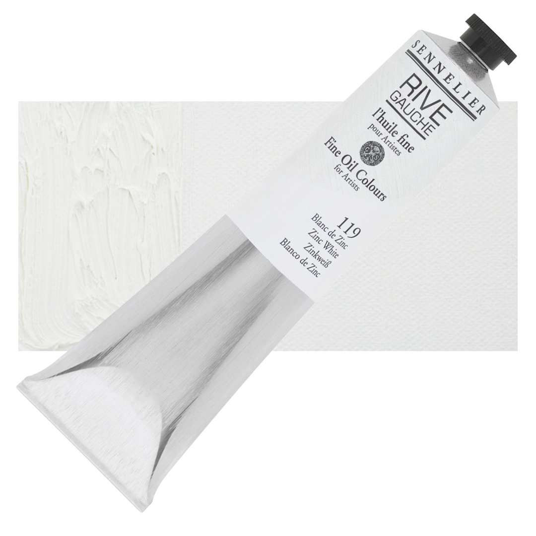Open in modal - Sennelier Rive Gauche Artists Oil Color - Zinc White, 200 ml tube and swatch