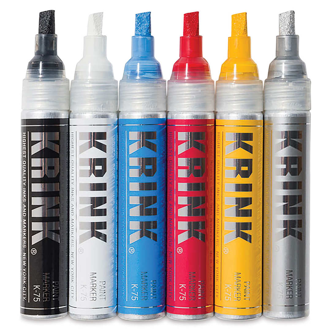 Open in modal - Krink K-75 Paint Markers - Set of 6 Markers shown upright and uncapped