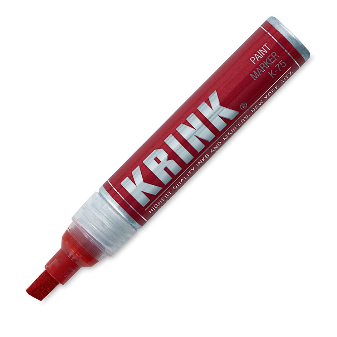Open in modal - Krink K-75 Paint Marker - Angled view of Red uncapped Marker
