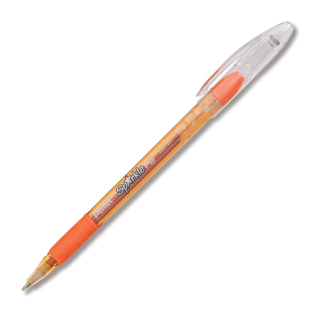 Open in modal - Pentel Sparkle Pop Pen - Single Orange/Yellow Color Changing pen shown uncapped