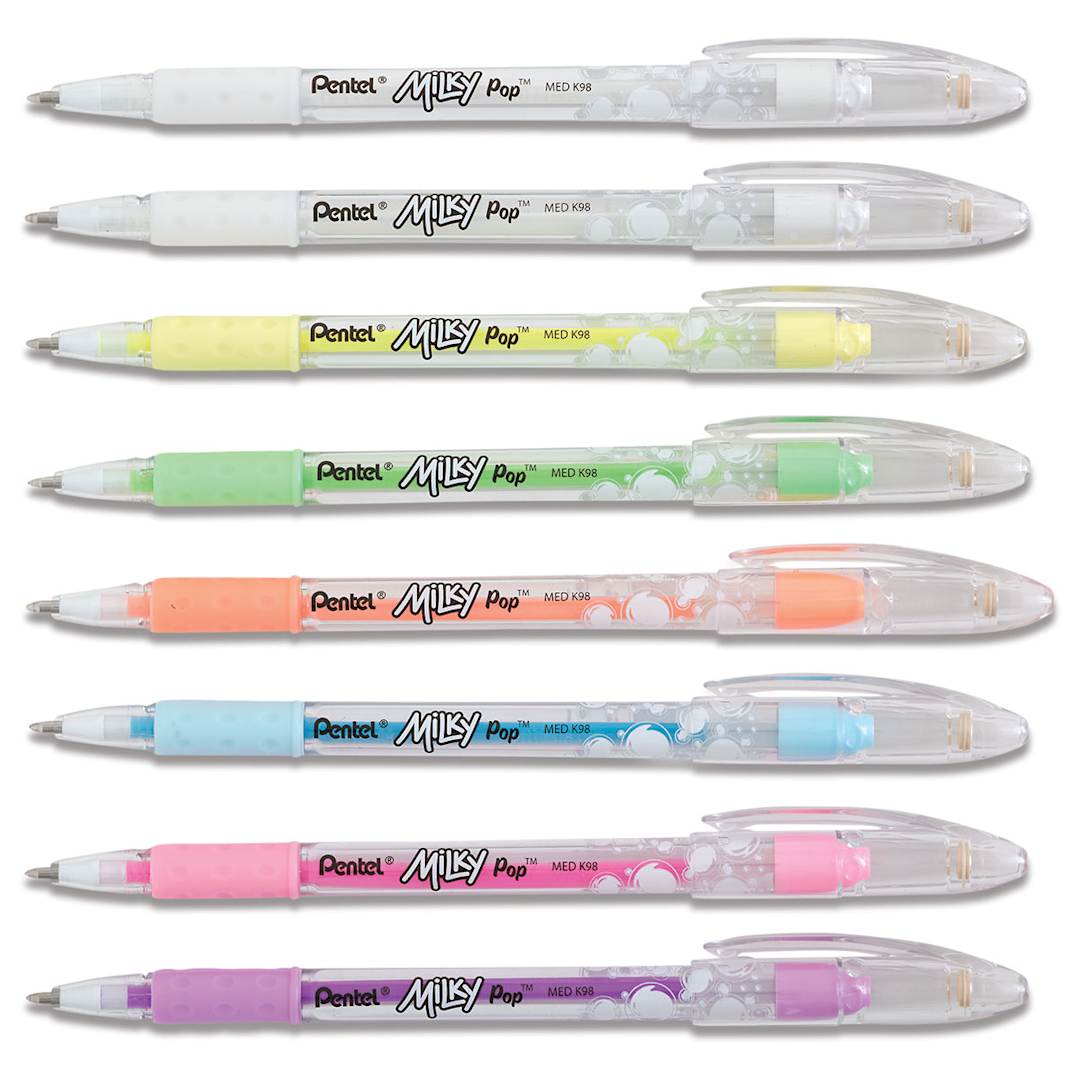 Open in modal - Pentel Milky Pop Pens - Set of 8, Assorted Colors, laid out