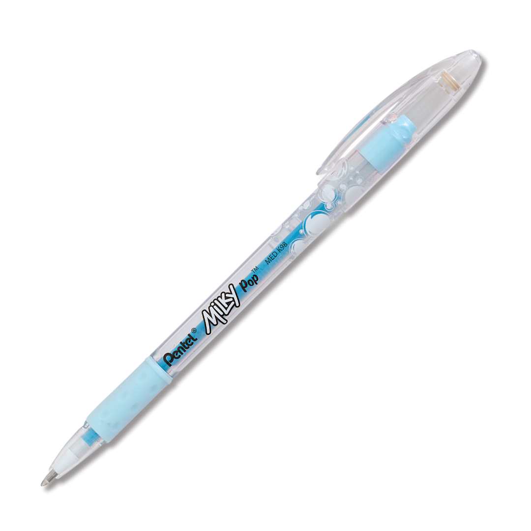 Open in modal - Pentel Milky Pop Pen Set - Angled view of Sky Blue pen