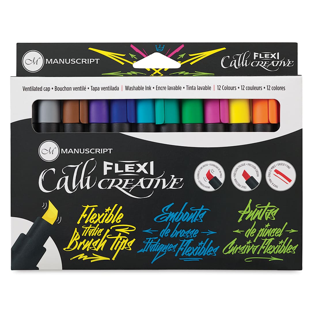 Open in modal - Callicreative Flexi Tip Markers - Front of package of set of 12 Markers
