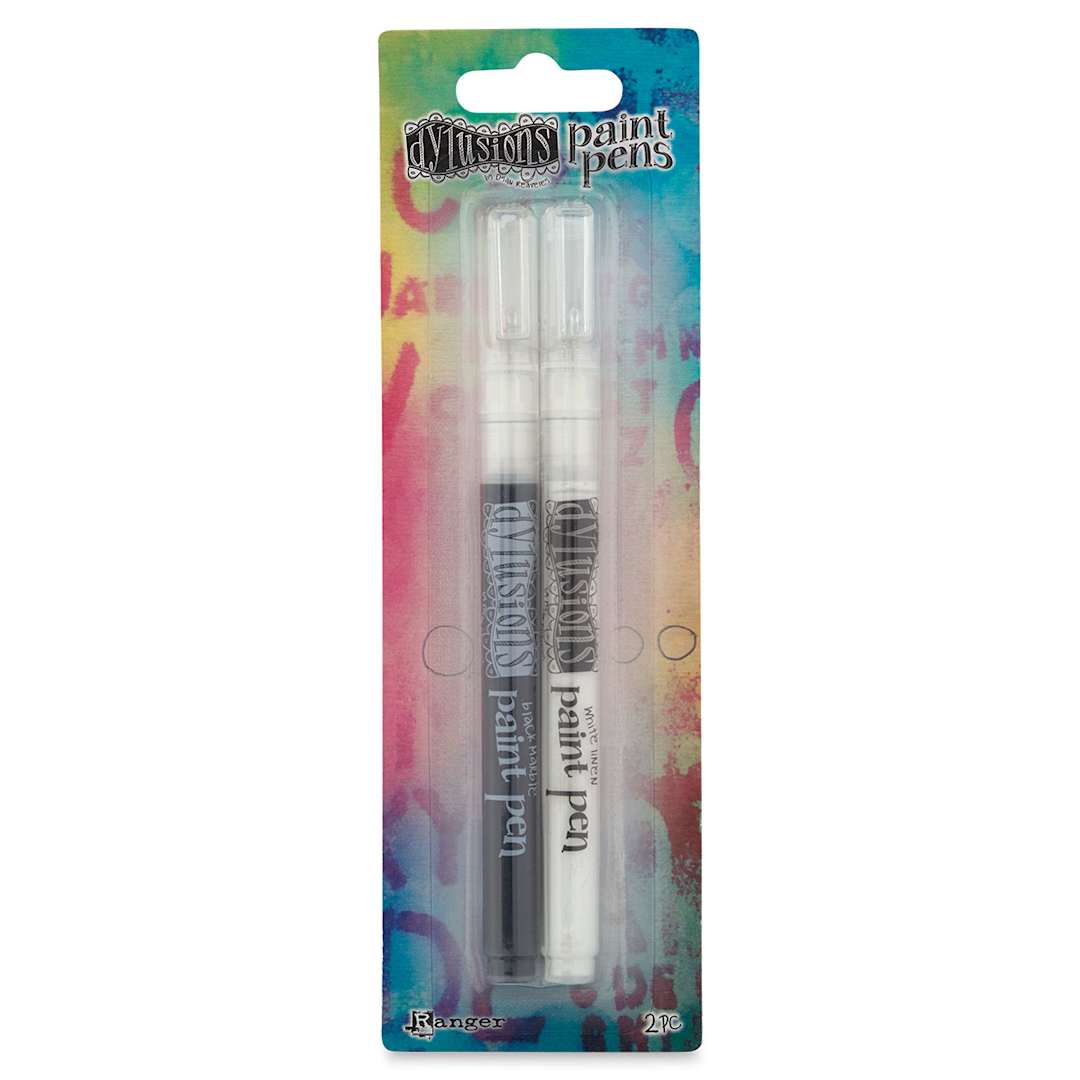 Open in modal - Ranger Dylusions Paint Pens - Front of blister package of Black and White pens
