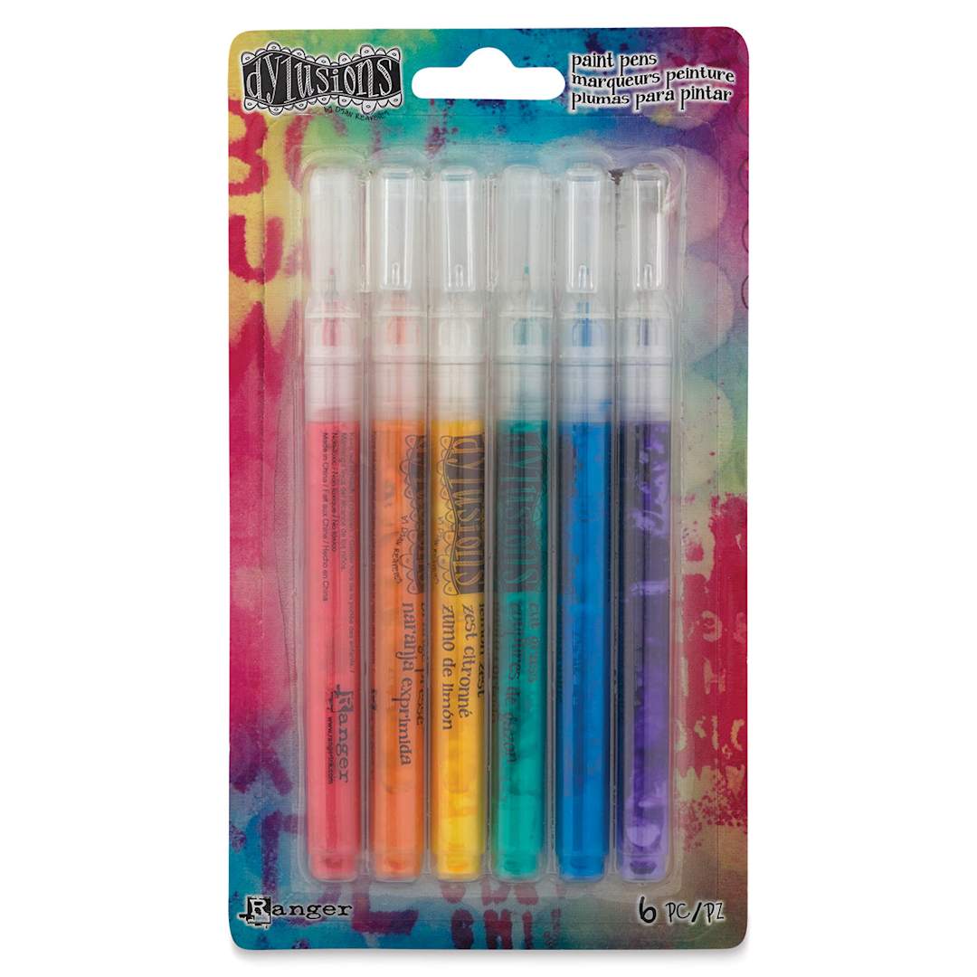 Open in modal - Ranger Dylusions Paint Pens - Front of 6 pc Blister package of Basic Colors
