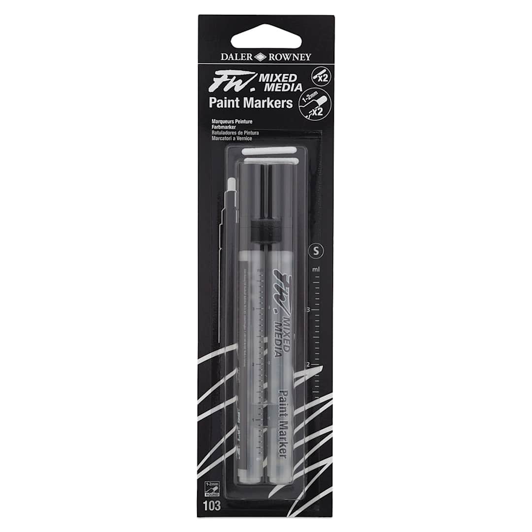 Open in modal - Daler-Rowney FW Empty Mixed Media Markers - Round Nib, Small Barrel, 1-2 mm, #103, Pkg of 2